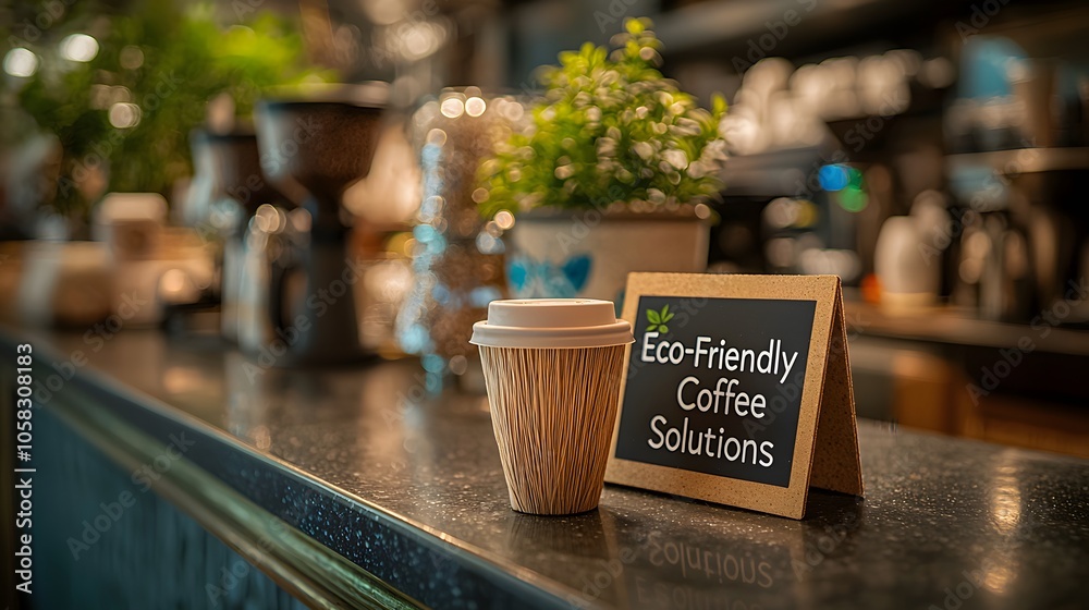 Biodegradable and Eco-Friendly Coffee Cup in Stylish Cafe Setting Biodegradable and Eco-Friendly Coffee Cup in Stylish Cafe Setting