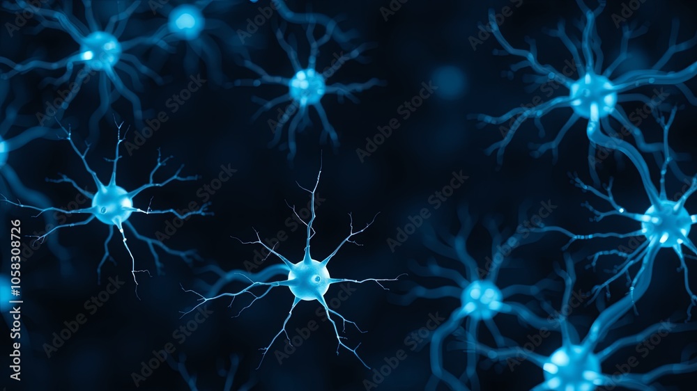 Blue Glow of Neural Cells in Abstract Design Blue Glow of Neural Cells in Abstract Design