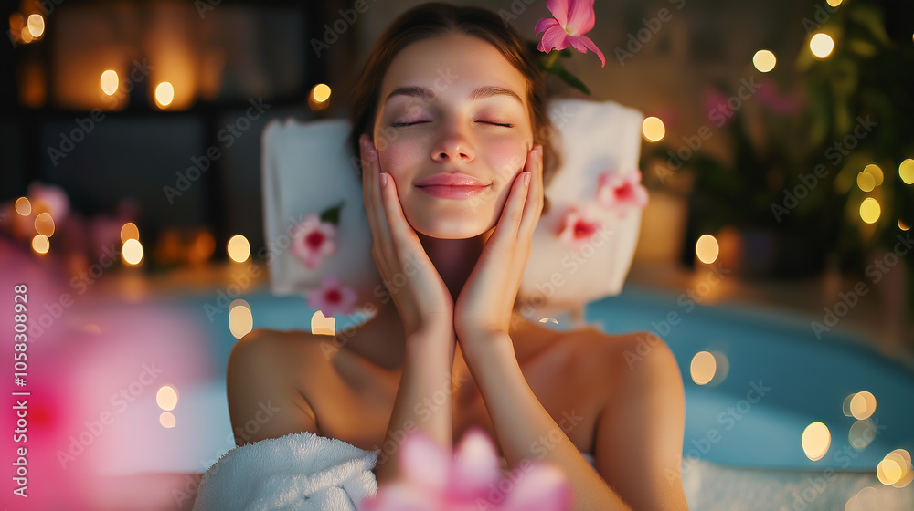 Serene Woman in Dreamy Bokeh Light Serene Woman in Dreamy Bokeh Light