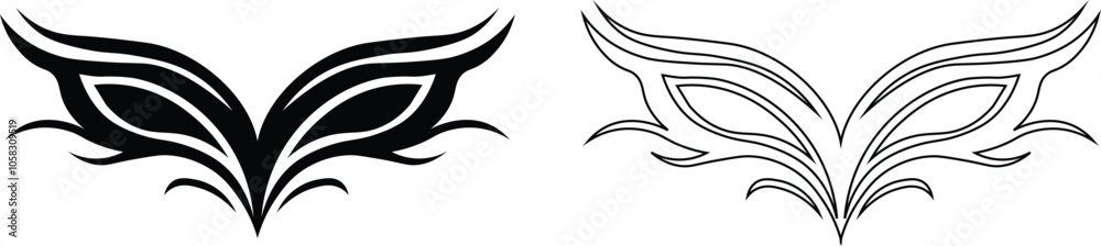 Tribal tattoo icons set. Silhouette flat and line black vector isolated on transparent background Neo tribal y2k aesthetic tattoo gothic cover, fire or wings abstract element collection. Divider body. Tribal tattoo icons set. Silhouette flat and line black vector isolated on transparent background Neo tribal y2k aesthetic tattoo gothic cover, fire or wings abstract element collection. Divider body.