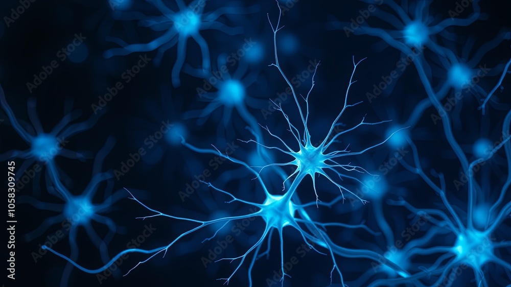 Blue Neural Network Illustration on Dark Background