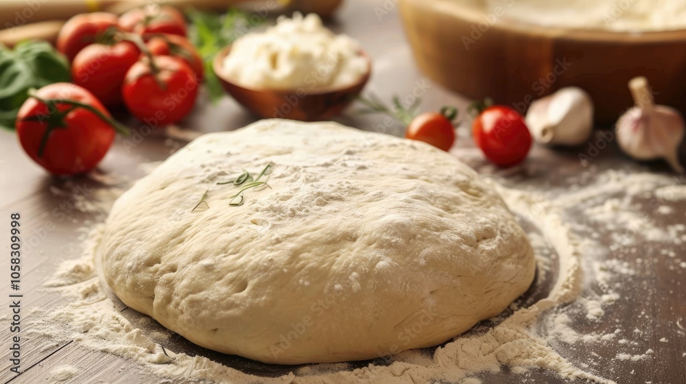 Pizza dough on the table Pizza dough on the table