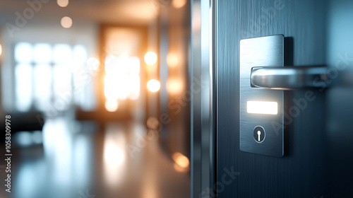 Elevator door handle in modern office building. 3d rendering