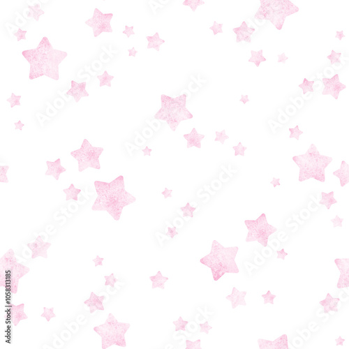 watercolor star seamless pattern vector. Cute pink stars. Funny day and happy sky. Beautiful design for baby dress, child skirt, kid cloth, wrapping, paper, card, print, cover, confetti.