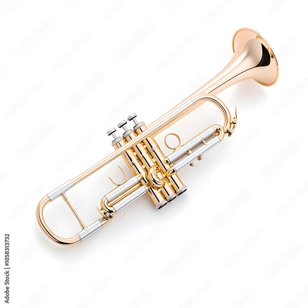 Fototapeta premium Gleaming Brass Trumpet Instrument on White Background