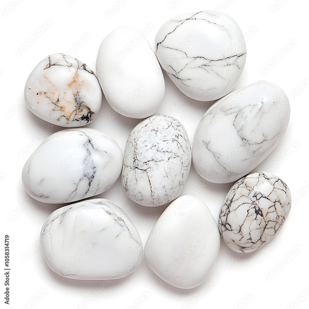 Perfectly Crafted Set of White Veined Marble Stones on Pristine Background Perfectly Crafted Set of White Veined Marble Stones on Pristine Background