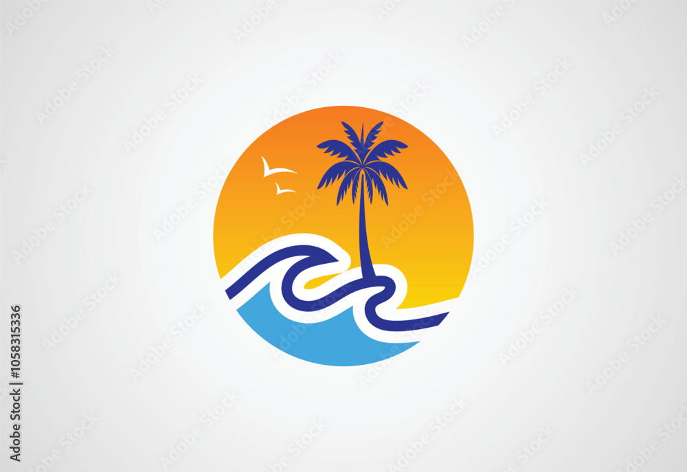 Summer beach logo design, Vector design Concept Summer beach logo design, Vector design Concept