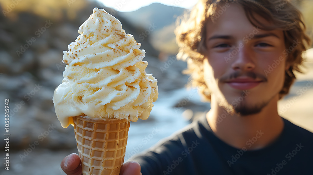 Close-up of a Melting Ice Cream Cone Held by Someone Outdoors on a Warm, Sunny Day
Close-up of a Melting Ice Cream Cone Held by Someone Outdoors on a Warm, Sunny Day