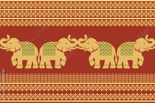 Seamless vector pattern with knitted deer and winter flowers, perfect for Christmas decor and textile design
