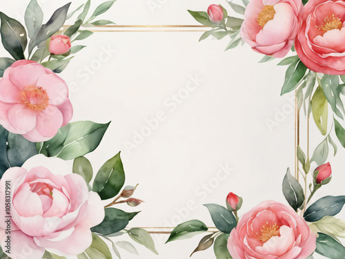 Elegant blank wedding card with floral accents.