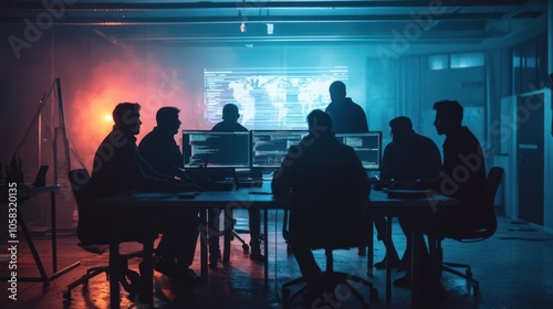 A group of conspiracy theorists in a dimly lit room,