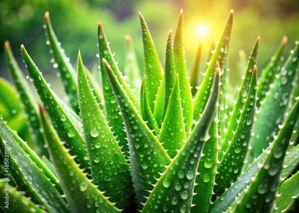 Lush Aloe Vera Plants with Water Droplets - Refreshing Greenery for Natural Wellness and Home Decor
