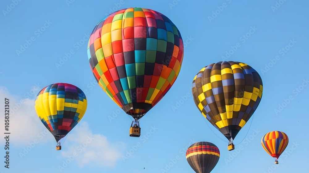 Naklejka premium Colorful Hot Air Balloons in Clear Sky