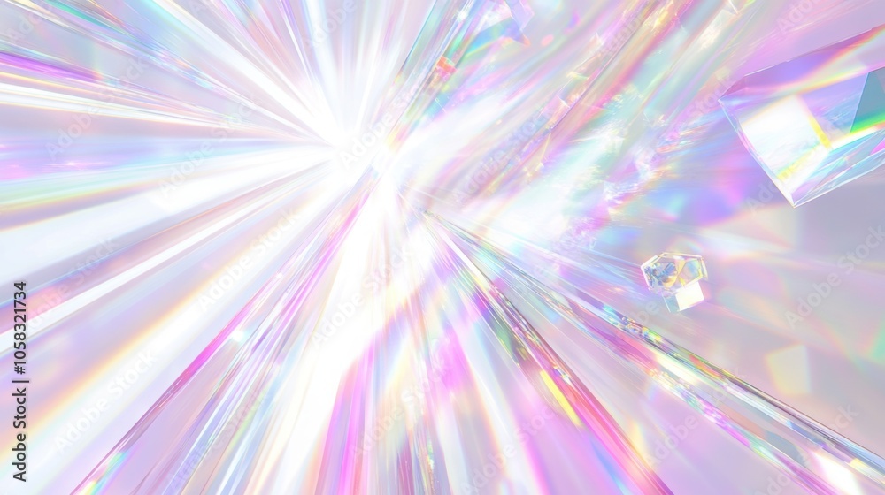 White background with colorful light rays and sparkles