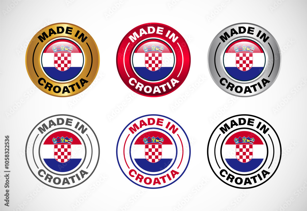 Made in Croatia label icon with flag. Icon set for business, badge, seal, sticker, logo, and symbol Made in Croatia label icon with flag. Icon set for business, badge, seal, sticker, logo, and symbol