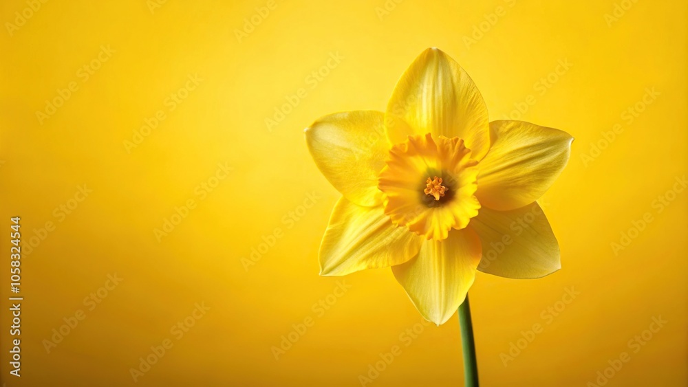 Fototapeta premium Close-up of a single daffodil bloom on a bright yellow background, petals, bright, flower