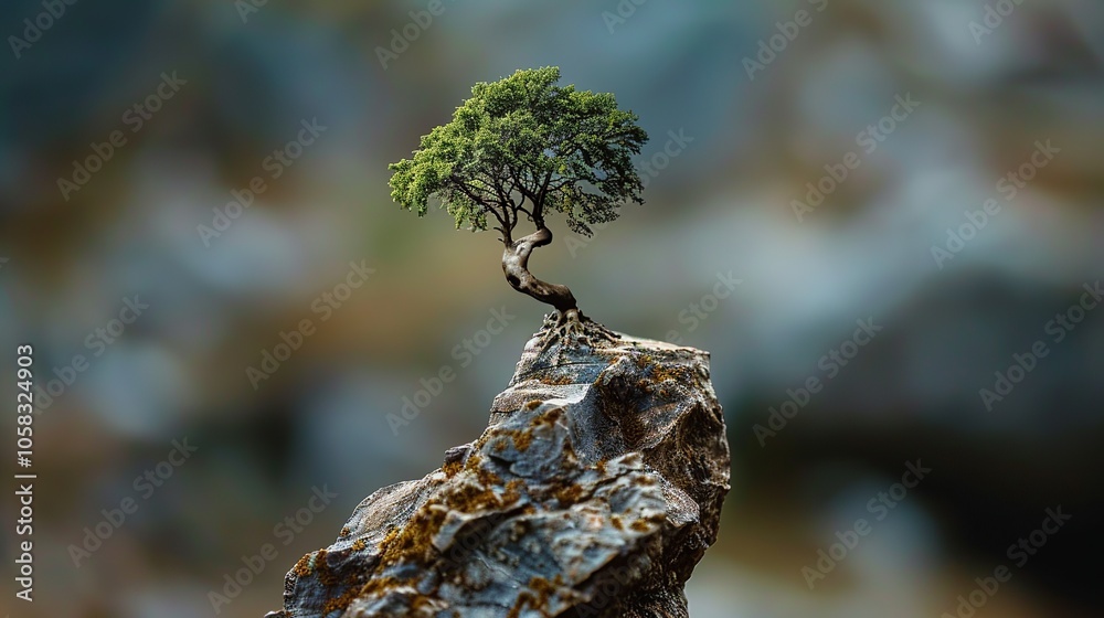 A small tree bravely stands on a rocky cliff, its branches reaching out to the sky. A small tree bravely stands on a rocky cliff, its branches reaching out to the sky.