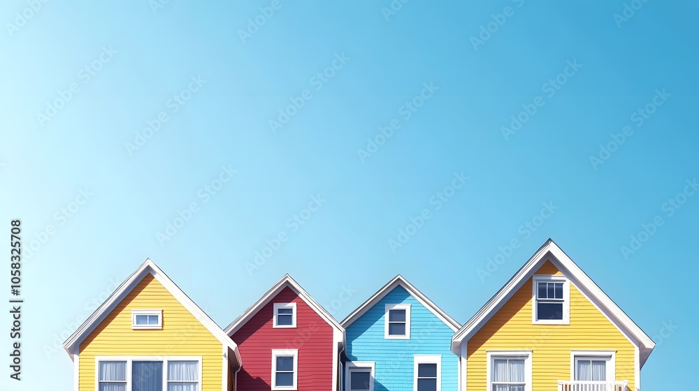 Vibrant colorful houses under clear blue sky Vibrant colorful houses under clear blue sky