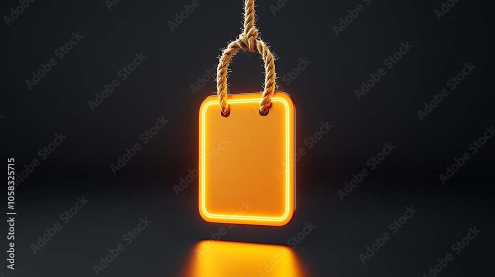 Fototapeta premium Luminous Price Tag with Rope on Dark Background