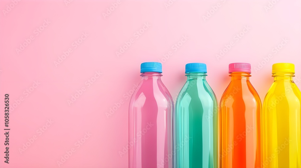 Colorful Plastic Bottles on Pink Background