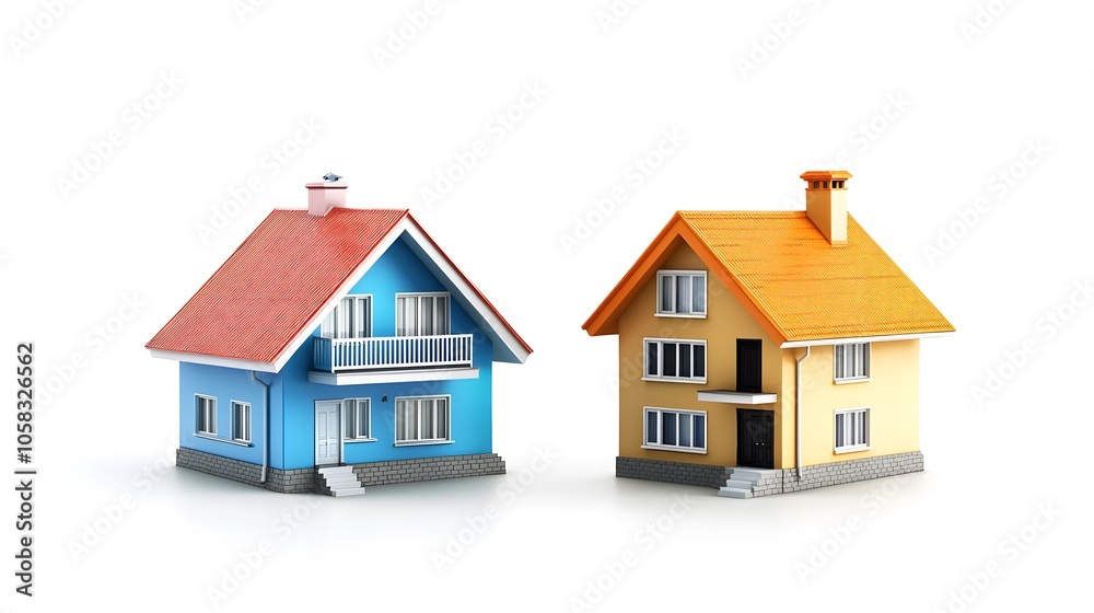 Colorful houses representing different architectural styles Colorful houses representing different architectural styles