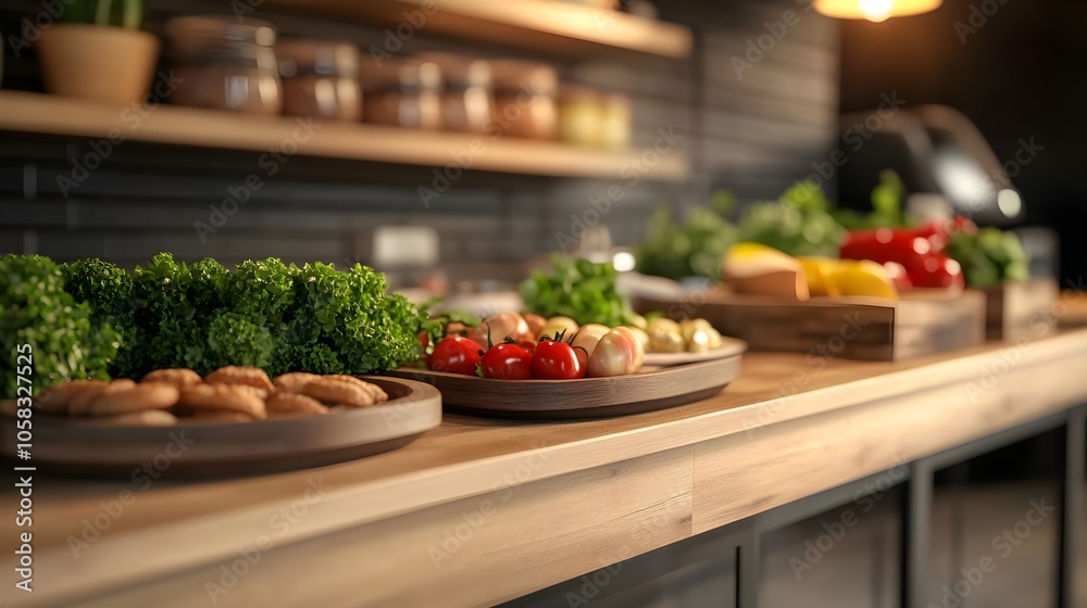 Kitchen Countertop with Vegetables and Bread Kitchen Countertop with Vegetables and Bread