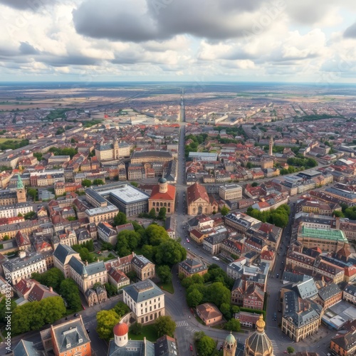 City street roundabout with little traffic of cars in summer time aerial top view aerial city Ultra realistic Photorealistic 