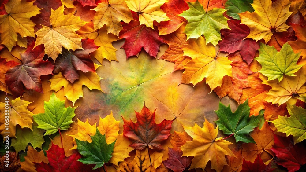 Background of multi colored autumn leaves in yellow, orange, red, and green hues on the ground Background of multi colored autumn leaves in yellow, orange, red, and green hues on the ground