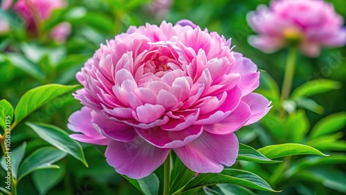 A large, showy peony with lush green leaves and delicate petals, flowering plants, flower crowns, peonies, wedding flowers, botanicals