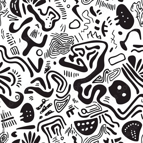 seamless pattern of artistic hand-drawn doodles of abstract shapes