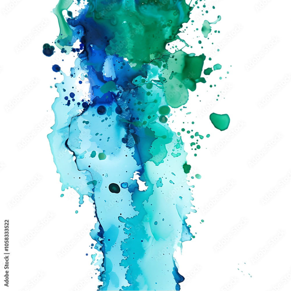 Obraz premium Abstract blue and green watercolor paint splatter on black background.