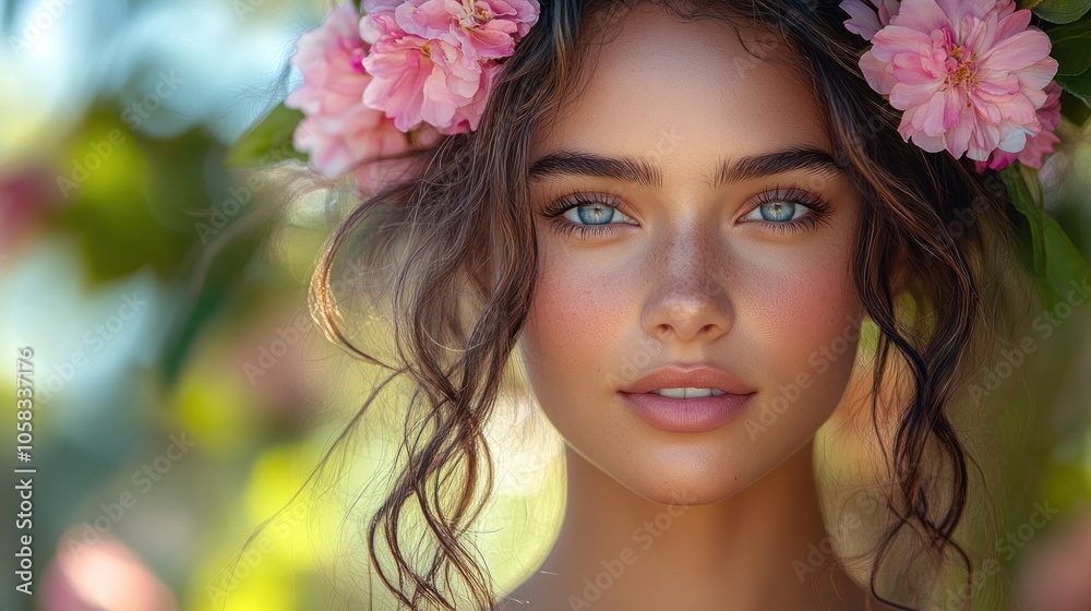 Beautiful Woman with Flowers in Her Hair