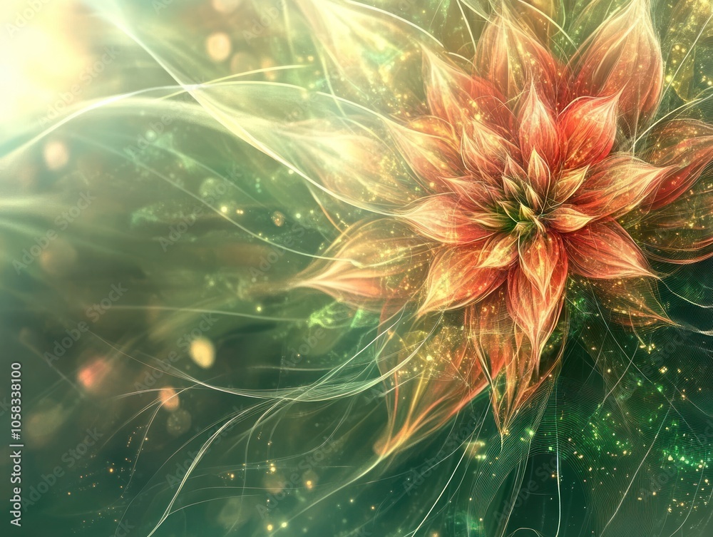 Obraz premium A vibrant, abstract floral design with swirling colors and light effects.