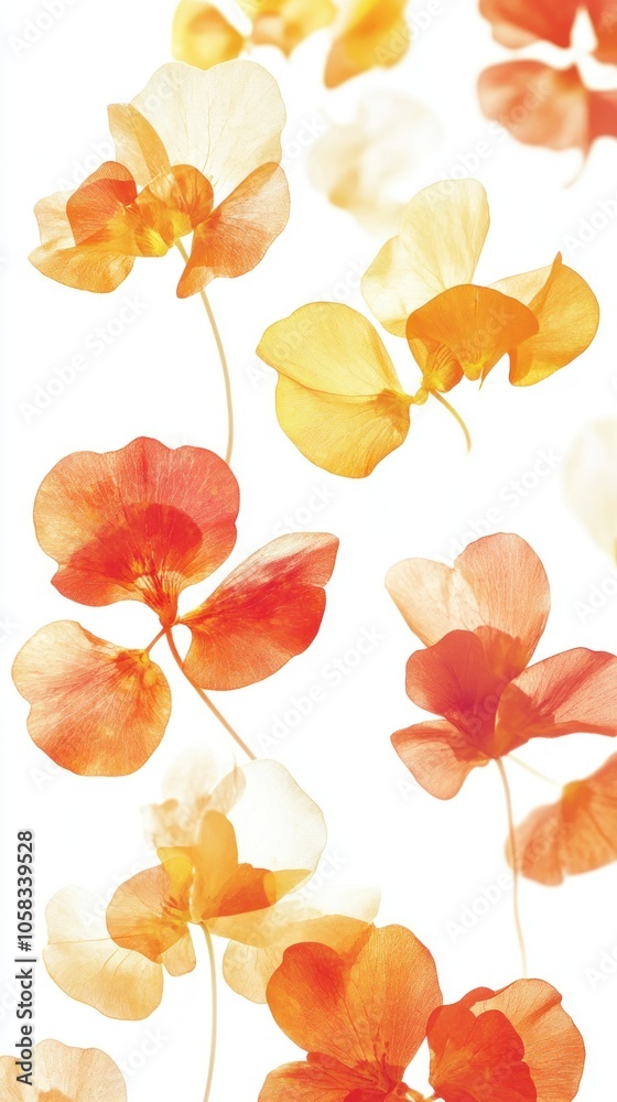 A delicate arrangement of translucent flowers in warm hues, creating a soft, artistic backdrop. A delicate arrangement of translucent flowers in warm hues, creating a soft, artistic backdrop.