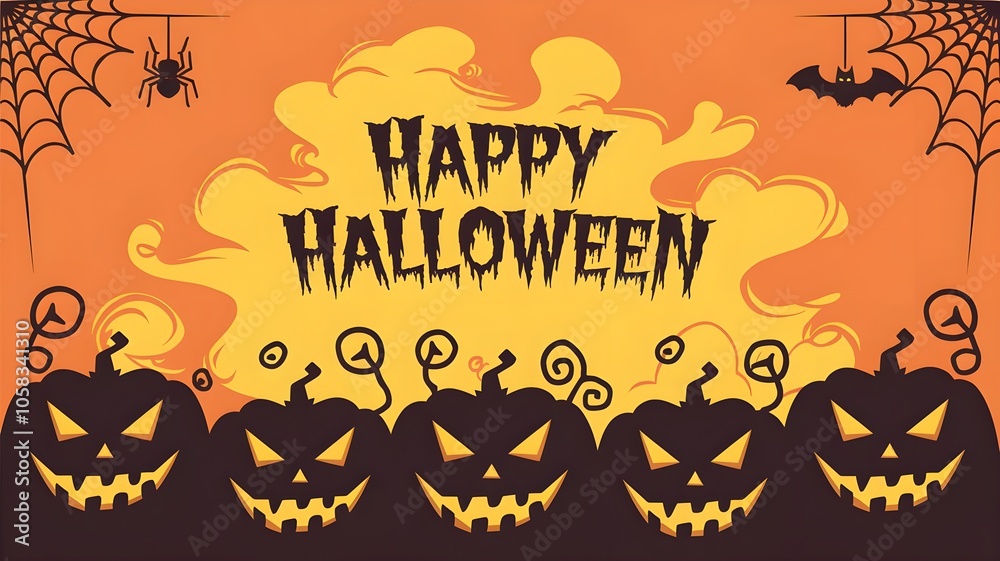 Happy halloween spooky card in paper cut style Happy halloween spooky card in paper cut style