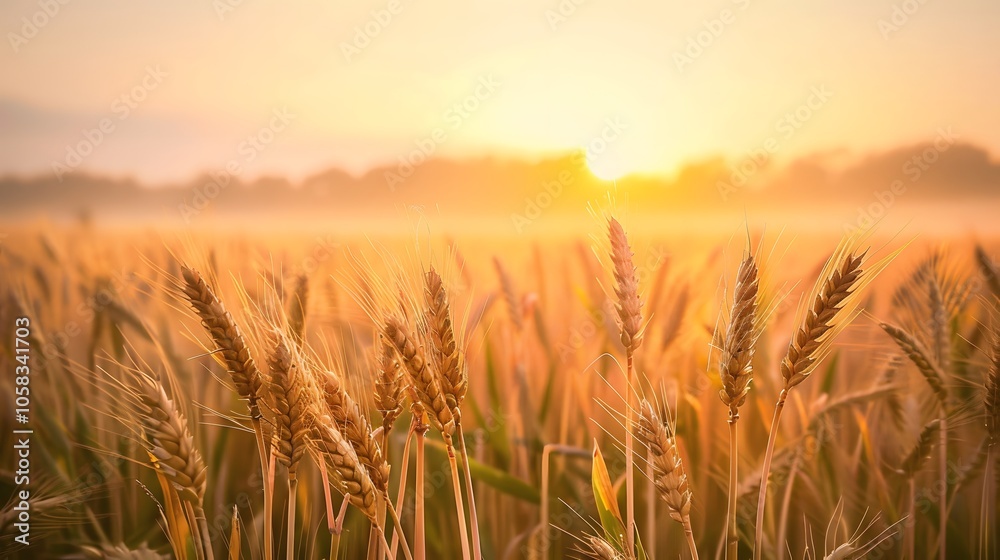 Serene Wheat Field at Sunrise with Golden Stalks Serene Wheat Field at Sunrise with Golden Stalks