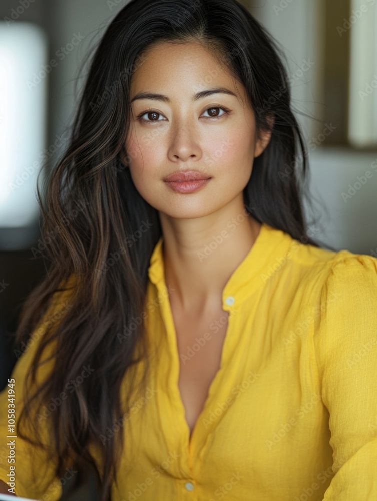 Woman in Yellow Shirt Sitting at Table Woman in Yellow Shirt Sitting at Table