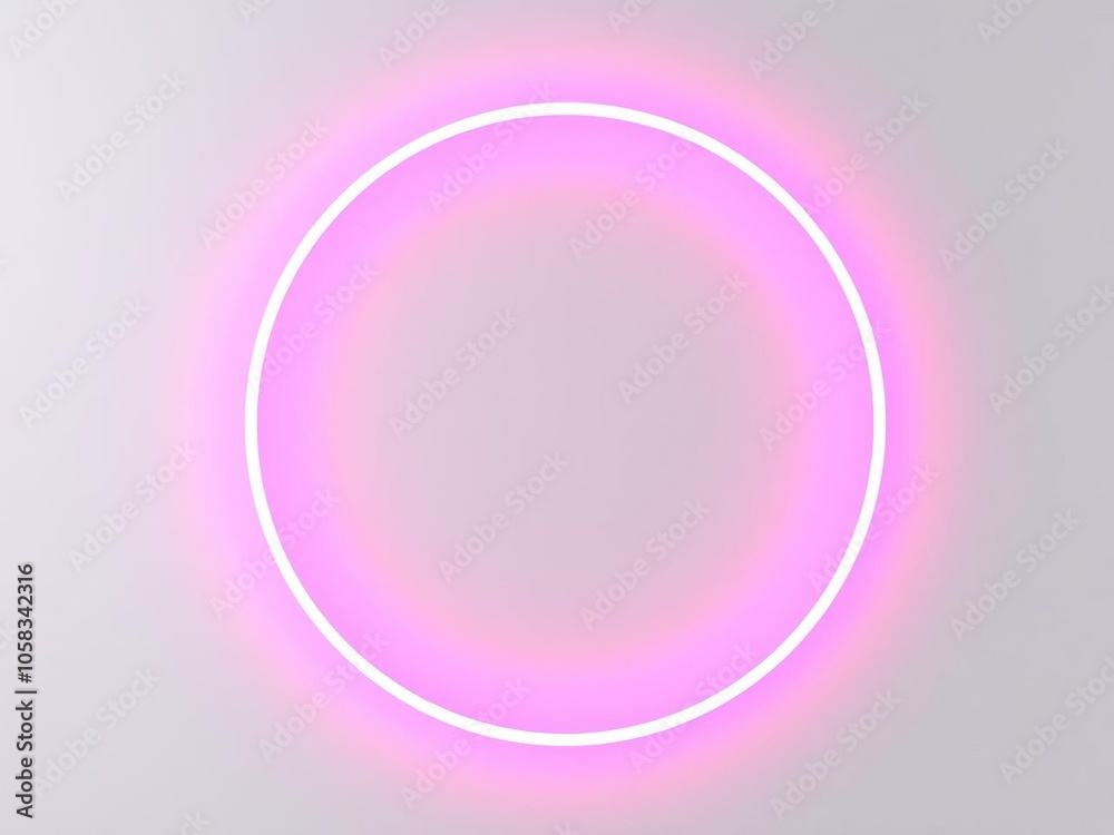 Fototapeta premium Light pink neon circle glowing in a grey abstract background, trendy, geometric, decoration