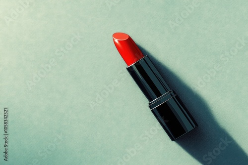 Red lipstick on green surface photo