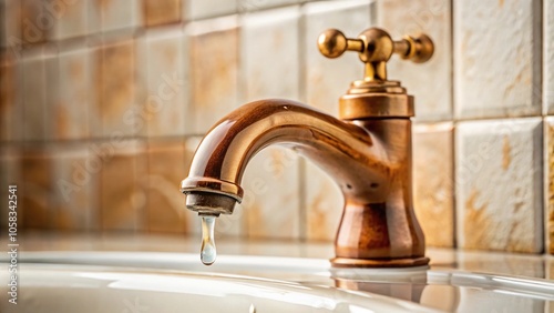 Dripping water from a faucet forms a brownish ring on the porcelain sink, bathroom, faucet, home, wet, water