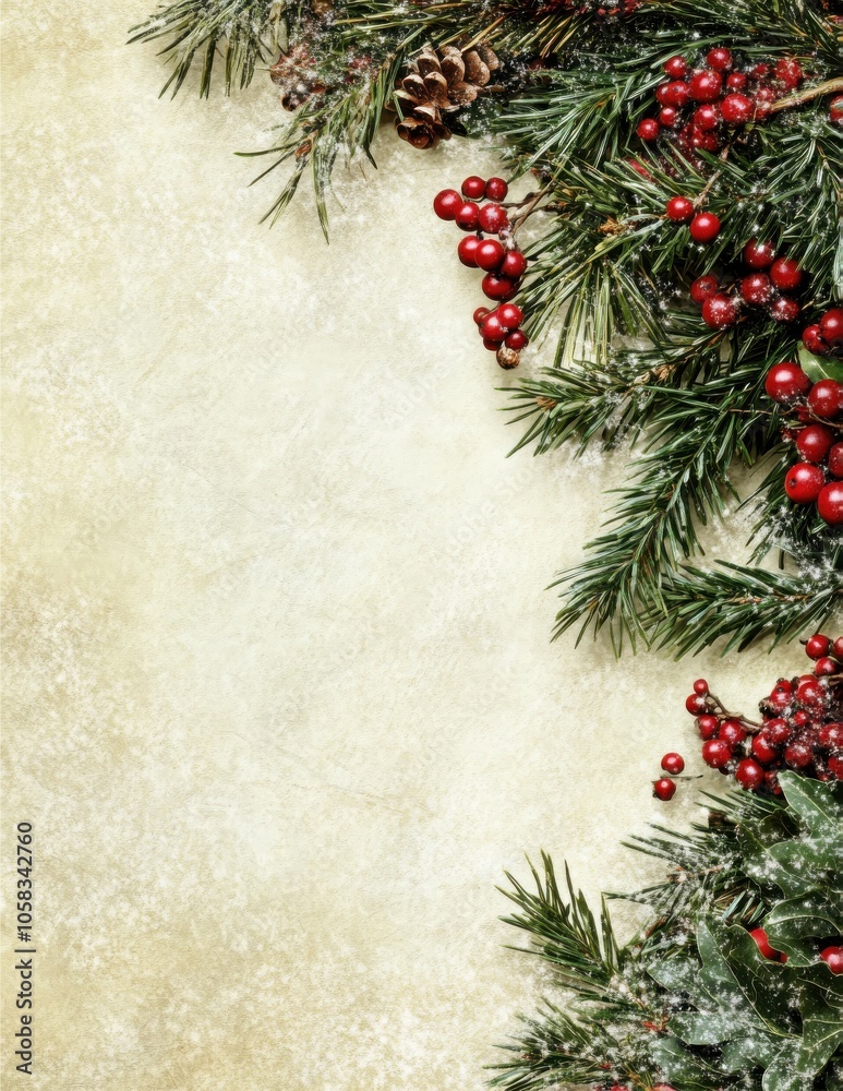 Christmas Pine and Holly Border on Aged Background
Christmas Pine and Holly Border on Aged Background