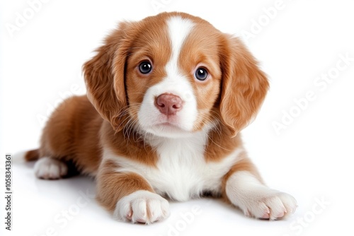 Simple 2D drawing of a puppy with large, curious eyes on a clean white background, symbolizing the purity and innocence of young life, symbolizing sweetness and playfulness