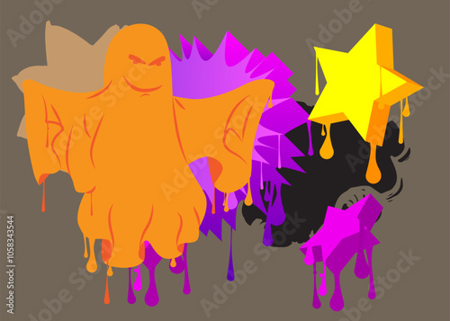 Ghost Graffiti tag. Abstract modern street art decoration performed in urban painting style.