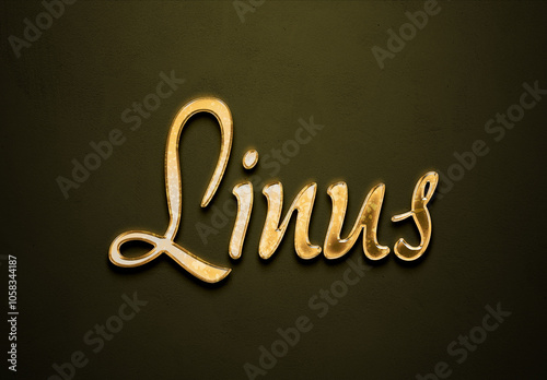 Old gold text effect of Deutsche name Linus with 3D glossy style Mockup. photo