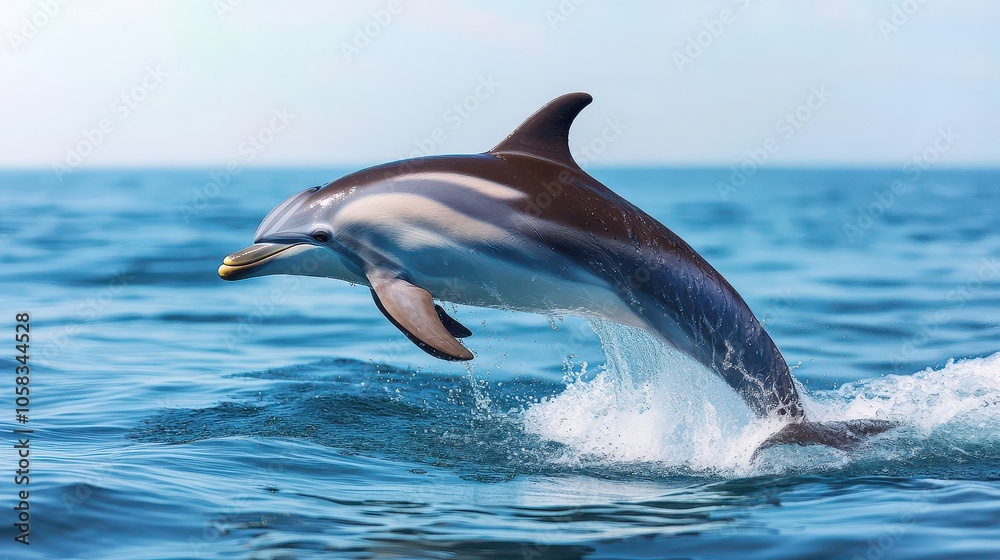 A dolphin leaps gracefully above the shimmering ocean surface, capturing the beauty of marine life in motion. A dolphin leaps gracefully above the shimmering ocean surface, capturing the beauty of marine life in motion.