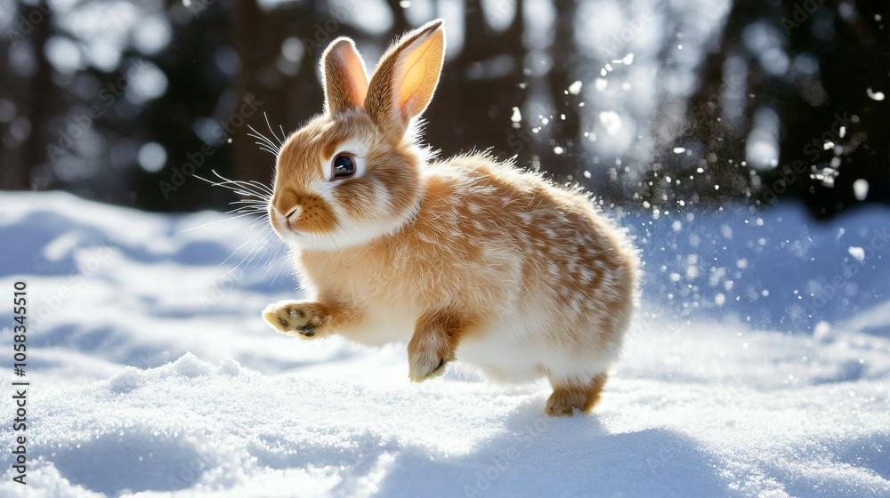 Adorable Bunny Rabbit Hopping Through Winter Snow Adorable Bunny Rabbit Hopping Through Winter Snow
