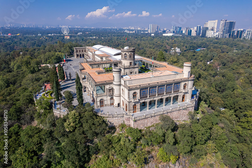 Aerial Drone View of Chapultepec Palace in Mexico City