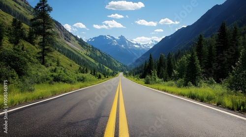 A Winding Road Through a Mountain Pass with a Clear Blue Sky