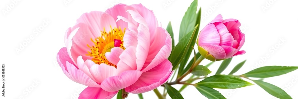 Vibrant blooming peony flower set against a clean white background, white background, flower, spring Vibrant blooming peony flower set against a clean white background, white background, flower, spring
