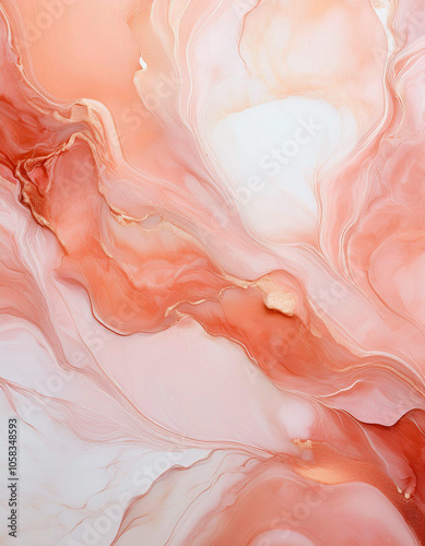 Fluid Peach & Gold Abstract Art: Serene beauty in every swirl.